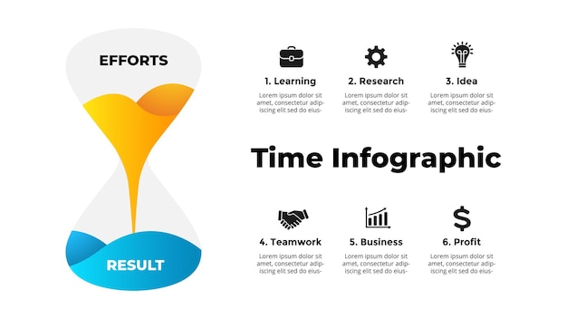 カラフルなベクトル砂時計インフォグラフィックプレゼンテーション16x9スライドテンプレートクリエイティブな時間の概念
