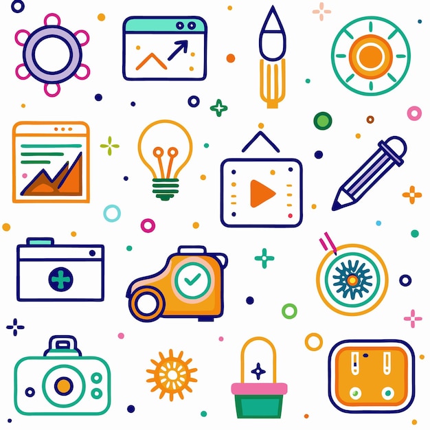 colorful vector icons for digital marketing and technology
