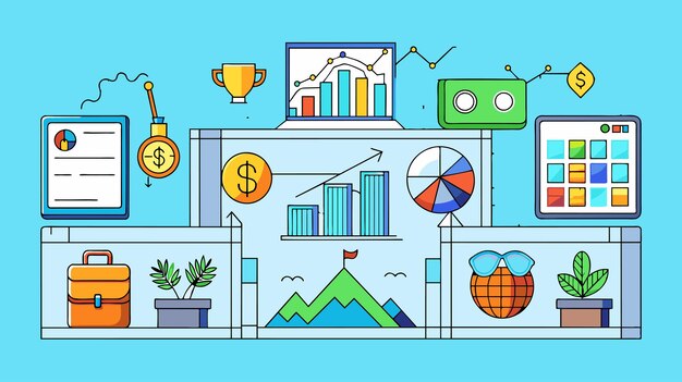 Colorful vector illustration of business analytics and growth concept