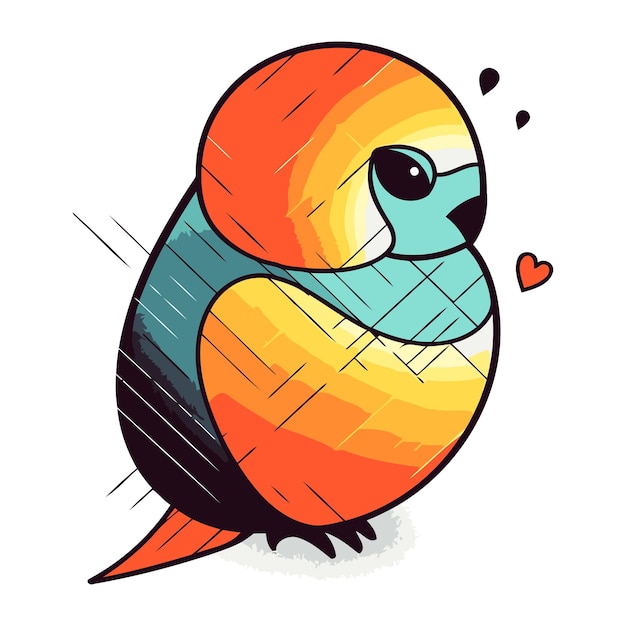 Colorful vector illustration of a cute cartoon bird on a white background