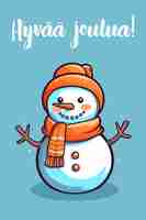 Vector colorful vector illustration of a smiling snowman against blue background