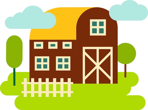 Colorful Vector Image of a Barn Building in Retro Style Vector Illustration Barn in Flat Style