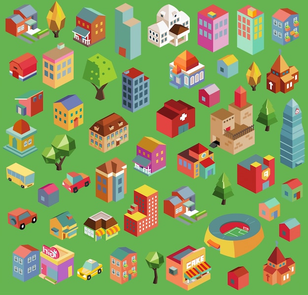 Colorful vector isometric buildings