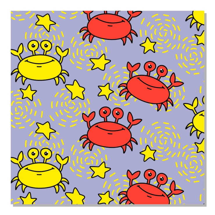 Vector colorful vector kids pattern with stars and crabs