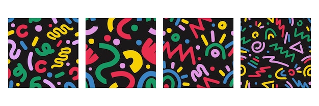 Colorful vector seamless patterns Doodle fun kid backgrounds Cute geometric design useful for fabr