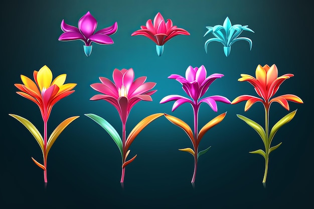 Colorful vibrant hand drawn radiant unique flowers graphic illustration art