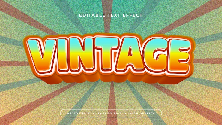 Vector colorful vintage 3d editable text effect font style