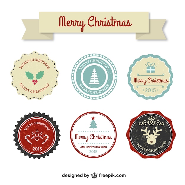 Vector colorful vintage christmas badges