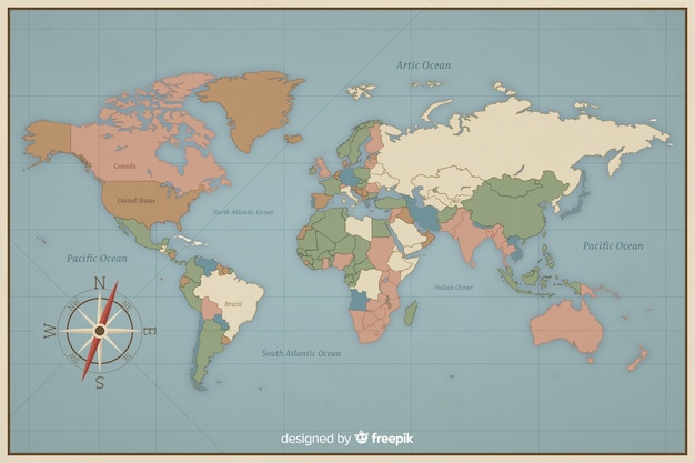 世界地図のカラフルなビンテージデザイン