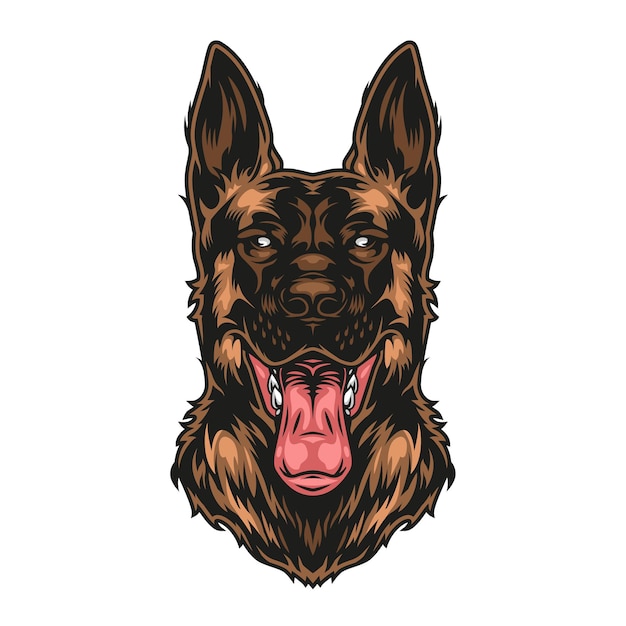 Colorful vintage german shepherd dog with sticking out tongue isolated illustration