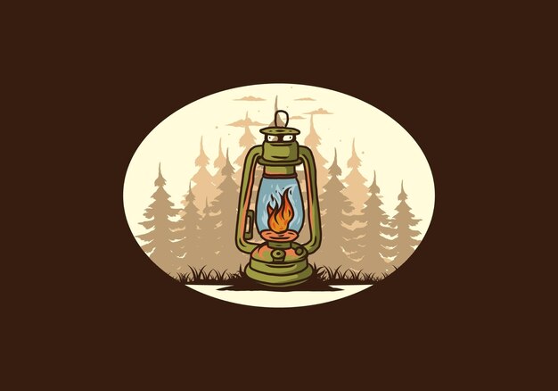 Colorful vintage outdoor lantern with fire flame