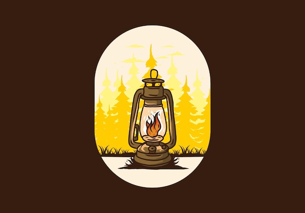 Colorful vintage outdoor lantern with fire flame