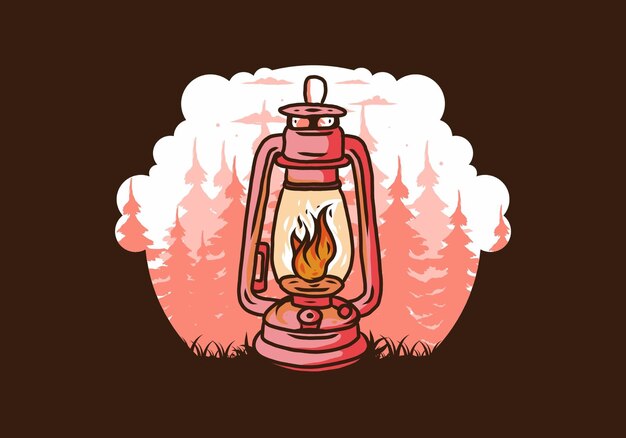 Vector colorful vintage outdoor lantern with fire flame