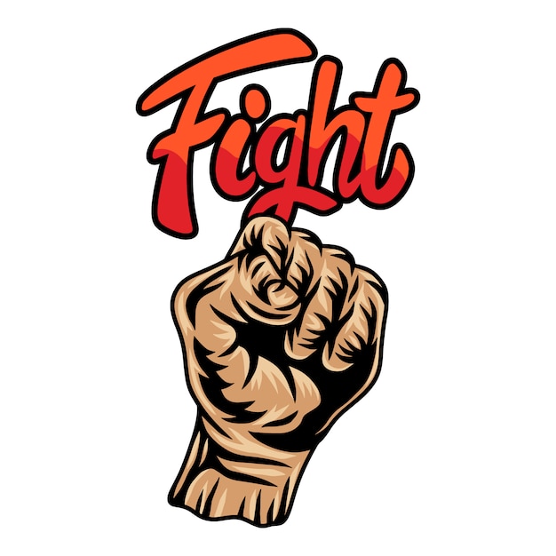 Colorful vintage retro human fist hands isolated  illustration on a white background.