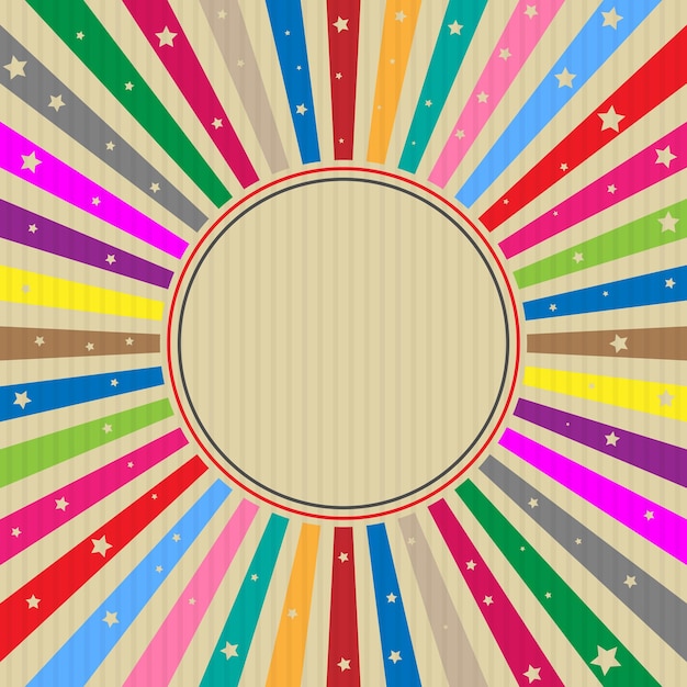 Colorful vintage sunburst background with stars and colored circle