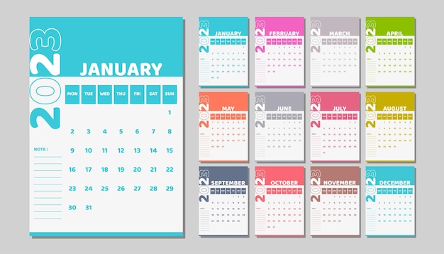 Colorful Wall Calendar 2023 Template Design