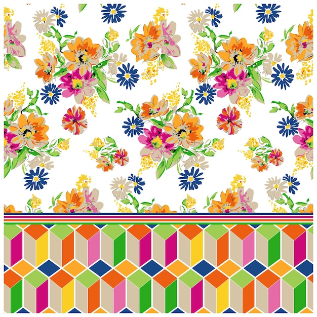 A colorful wallpaper with a colorful pattern and a border