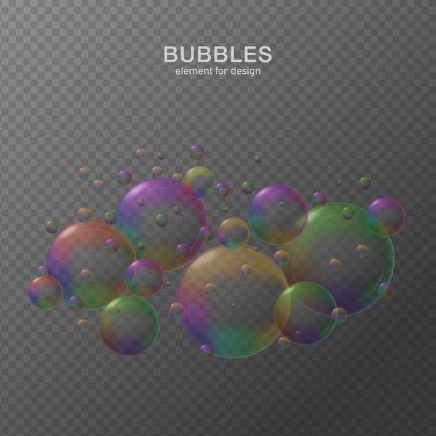 Colorful water bubbles on transparent background.