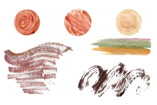 Colorful watercolor brushstroke design vector set with circle brush