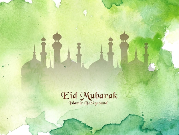 Vector colorful watercolor eid mubarak background design with mosque