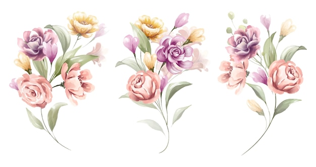 Colorful watercolor floral bouquet collection