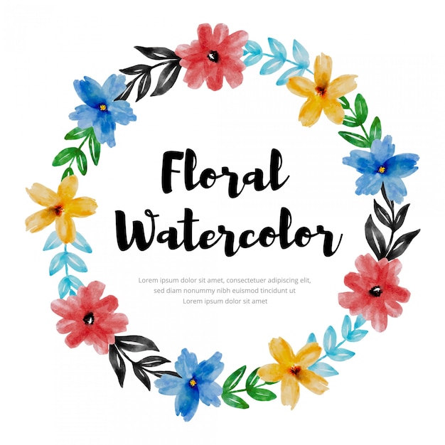 Colorful watercolor floral flower wreath design