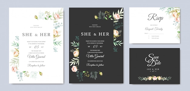 Vector colorful watercolor floral wedding invitation card