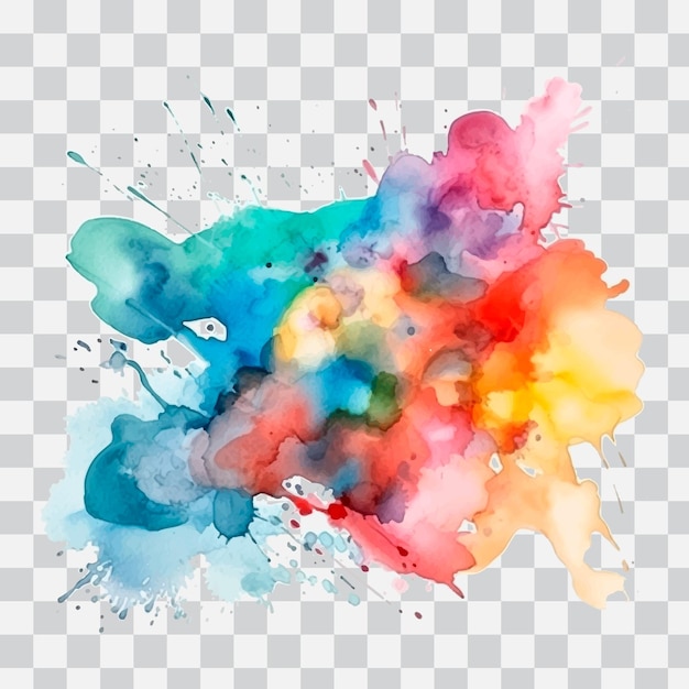 A colorful watercolor paint splash on a checkered background.