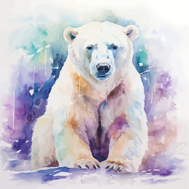 Красочный акварельный белый медведь Векторный иллюстрационный дизайн