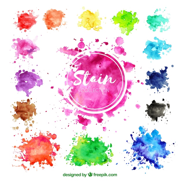 Colorful watercolor stain collection