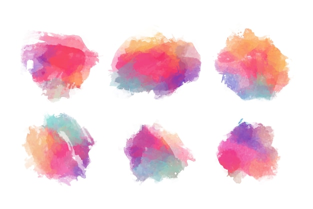 Colorful watercolor stains set