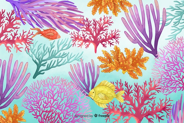 Vector colorful watercolor underwater coral background