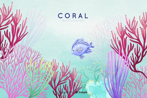 Vector colorful watercolor underwater coral background