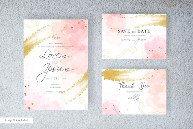 Vector colorful watercolor wedding invitation card with elegant style and abstract hand painted liquid watercolor