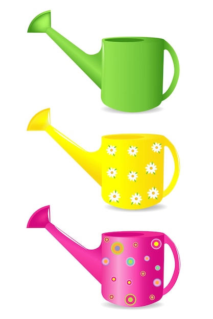 Vector colorful watering cans, isolated on white