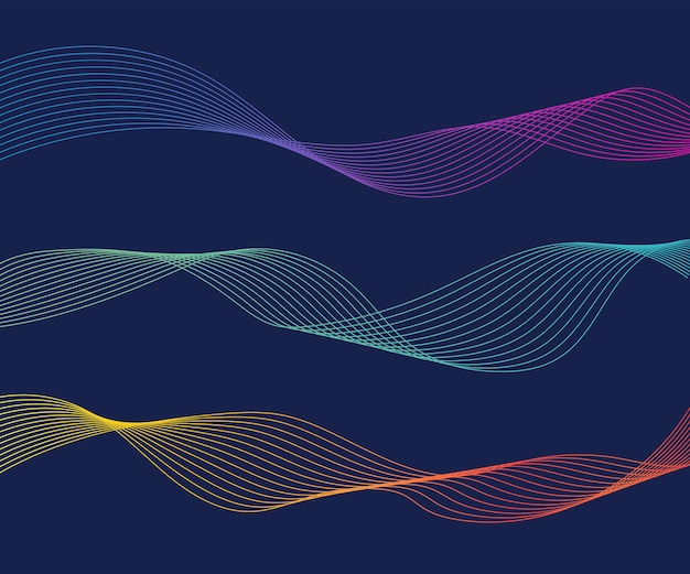 Vector colorful wave lines isolated blue background curved wavy line abstract wave background