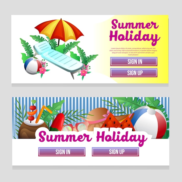 Colorful web banner template summer theme with umbrella beach