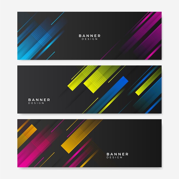 Colorful web banner with abstract geometric background. collection of horizontal promotion banners with pastel gradient colors and abstract geometric backdrop. header design. vibrant coupon template