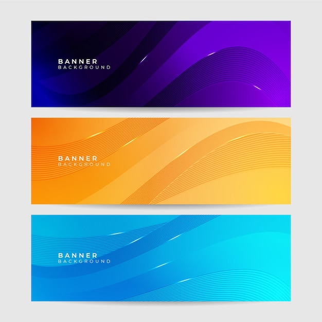 Vector colorful web banner with abstract geometrics. collection of horizontal promotion banners with gradient colors. header design. vibrant background template.