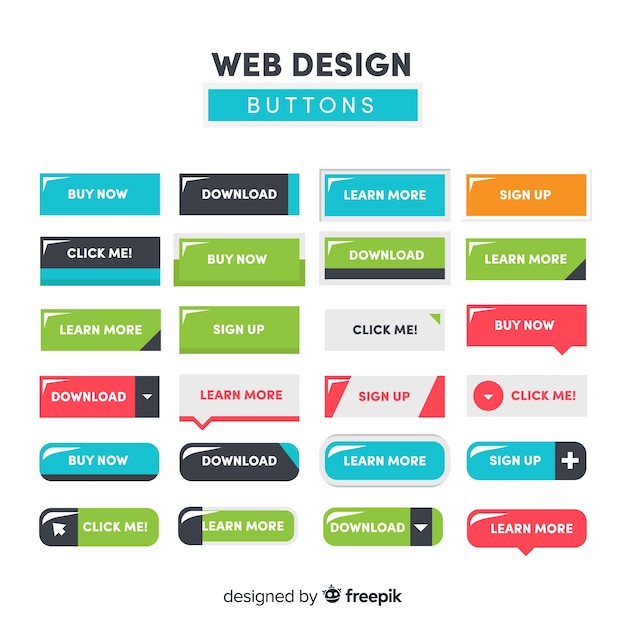 Красочная коллекция кнопок веб-дизайна с плоским дизайном