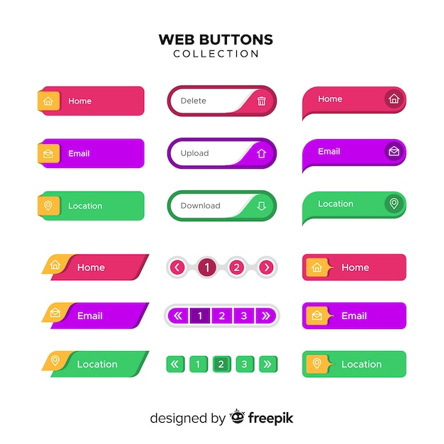 Colorful web design button collection with flat design