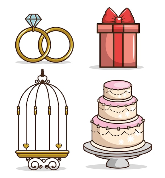 Vector colorful wedding icon set