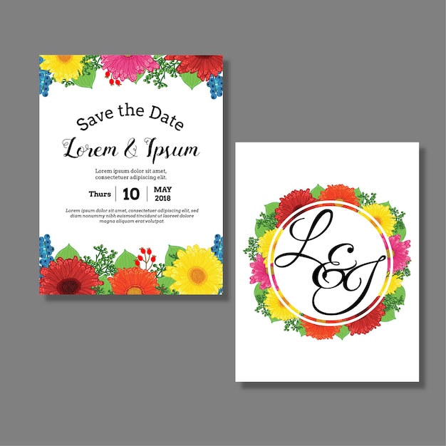 Colorful wedding invitation with a floral frame