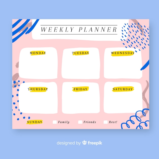 Colorful weekly schedule template with flat design