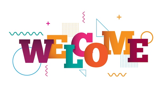 Colorful welcome banner with geometric composition flat vector design