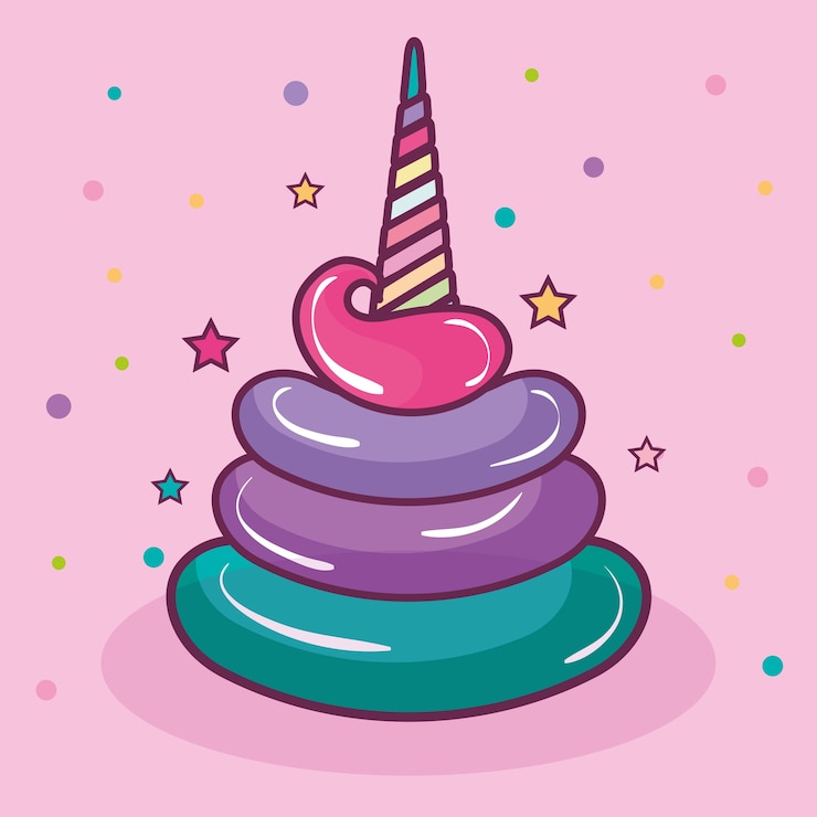 Vector colorful whipped cream with horn over pink background. vector illustration.