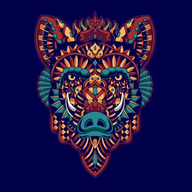 다채로운 멧돼지 그림, 만다라 zentangle 및 tshirt 디자인