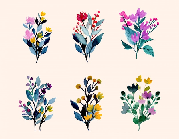 colorful wild floral watercolor bouquet collection