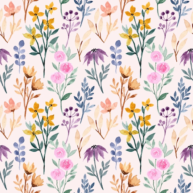 colorful wild floral watercolor seamless pattern