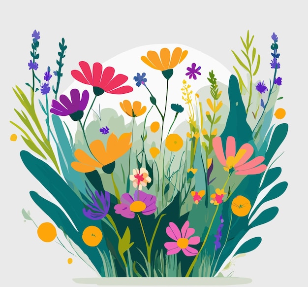 Vector colorful wildflower meadows